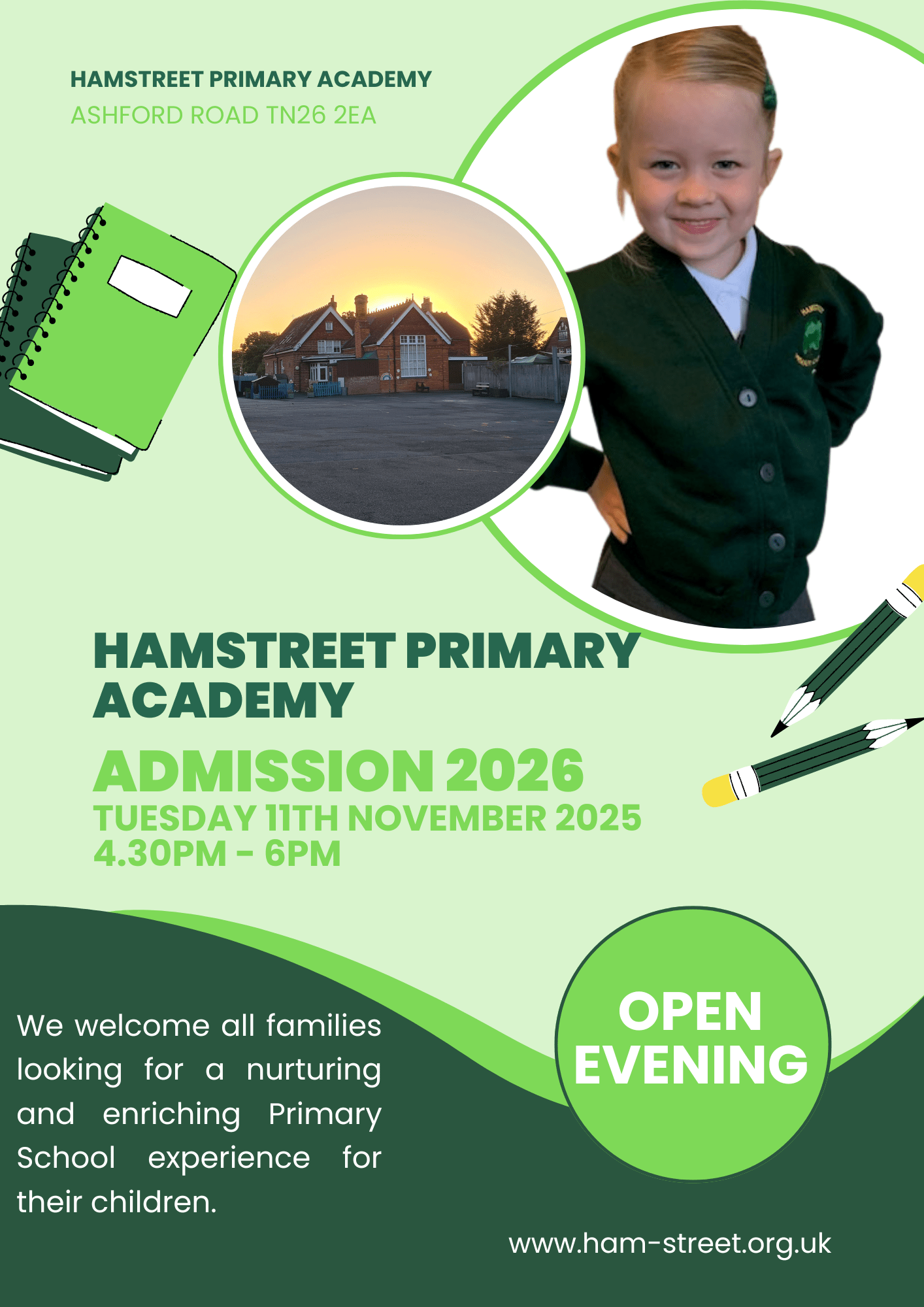 Green and Yellow Modern School Admission Poster